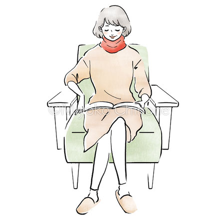 雑誌を読んでくつろぐ女性のイラスト