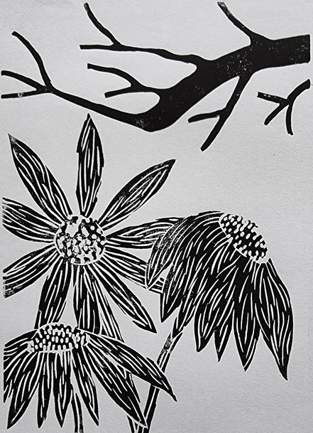 Blumen, Blüten, Linolschnitt, Linoldruck, Christian Niklis