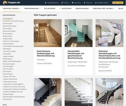 Holztreppen, Steintreppen, Metalltreppen, Glastreppen finden