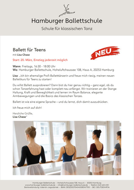Lisa Chase Ballett Jugendliche Teens Ballettkurs Hamburg