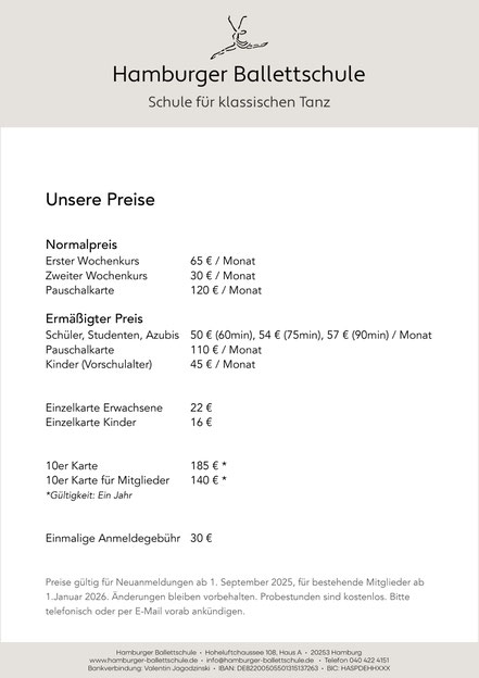  Ballettschule Hamburg hamburger Hoheluft Hoheluftchausee 108 Ballett Ballettkurs Preise