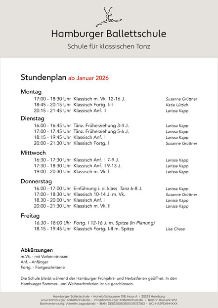  Hamburg hamburger Hoheluft Hoheluftchausee 108 Ballett Ballettkurs Ballettschule Stundenplan