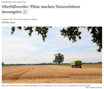 Überschrift Bergedorfer Zeitung: "Pläne machen Naturschützer fassungslos" 