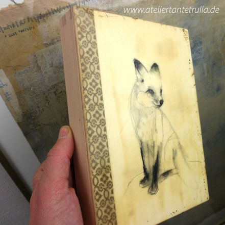 Enkaustik Kohle-Zeichnung Fuchs