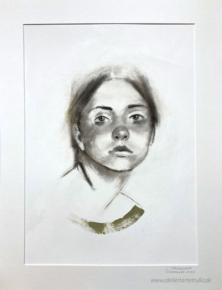 © Conni Altmann, "12/2022A", Kohlezeichnung, Passepartout 65 x 50 cm, Bildausschnitt 38,5 x 53,5 cm