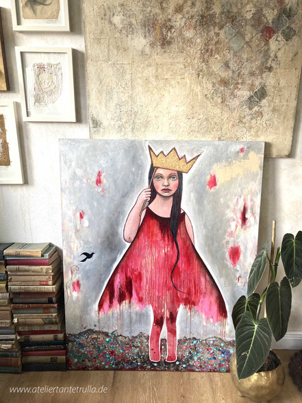 rotes Gemälde Mädchen mit Krone "She decided to be the queen of her own life"