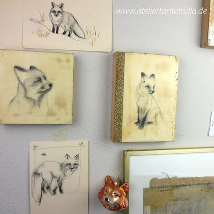 enkaustik Zeichnung fuchs 
