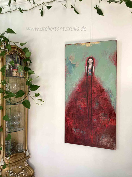 abstraktes Gemälde Frau mit rotem Kleid