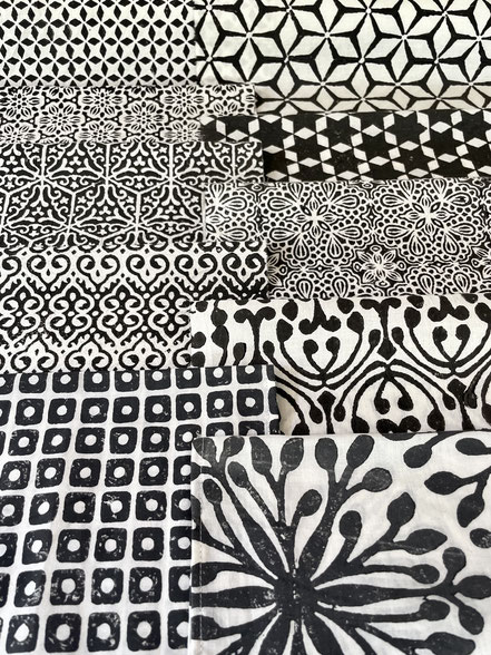 Explore our extensive collection of exclusively designed block-print fabrics, meticulously handprinted in our Delhi-based manufacturing facility.