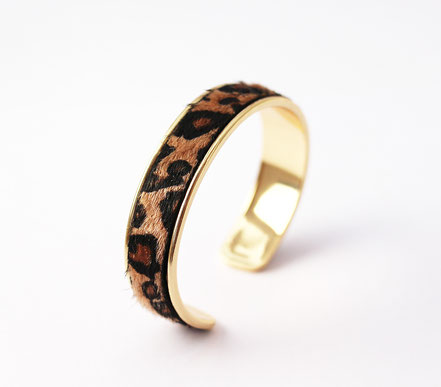 bracelet jonc, jonc cuir et métal, bracelet jonc doré, bracelet plaqué or, bracelet léopard, cuir léopard,