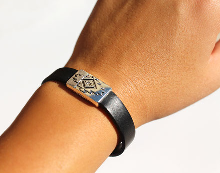 bracelet cuir pour homme ou femme, lanière de cuir noir, bracelet cuir fermoir aimanté, bracelet cuir moderne,