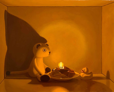中村圭吾 KEIGO NAKAMURA "Sharing A Cake" 223×275mm Oil Painting On Linen Canvas
