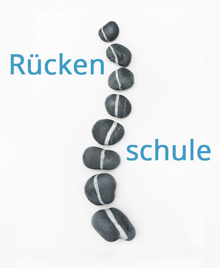 Rückenschule - Kieselsteine bilden eine stilisierte Wirbelsäule nach als Symbol für die Rückenschule. Bild: Friedberg - Fotolia