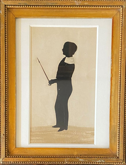 Naive Watercolour Silhouette of Boy with a Whip
