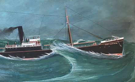 Pierhead watercolour of SS Port Darwin c1900