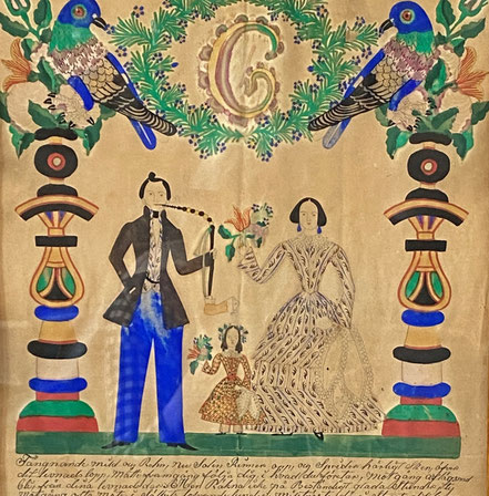 A pair of naive Swedish folk art marriage boards mid 19th century
