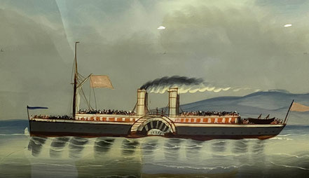Reverse glass oil painting of the SS Princess Alice, an ill fated Thames pleasure cruiser, c1878