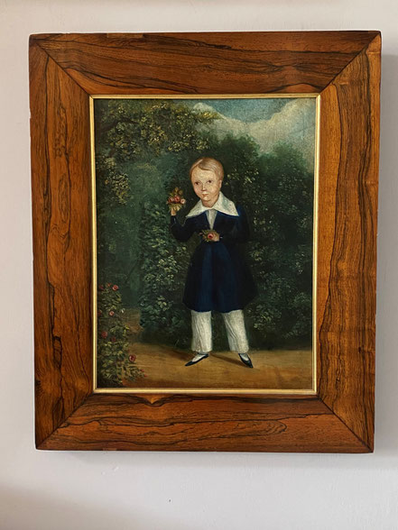 Naive Portrait of a boy with roses, c1820