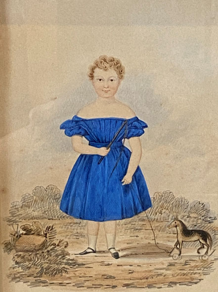 Naive Watercolour Girl in a Blue Dress