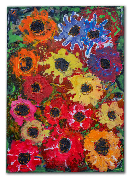  "Bouquet", Öl/Acryl Leuchtfarben auf Leinwand, B 50 x H 70 cm, Preis: 4000,- €
