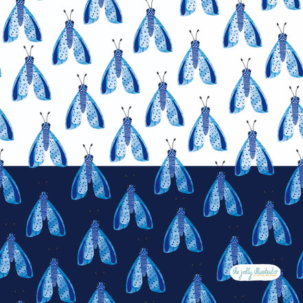 Coordinate or blender pattern, good for quilting. Delft blue collage illustration by the jolly illustrator