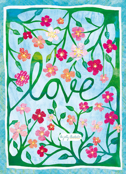 Love. Lettering art.  greeting card design for licensing. Papercut collage by the jolly illustrator/ Elze van den Akker