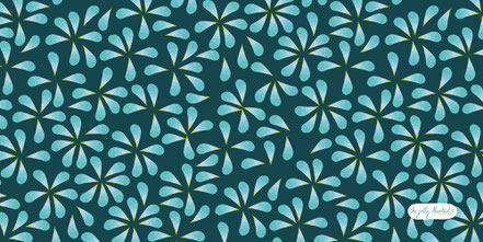blender surface pattern.Showing light blue petals with a touch of yellow on a petrol background. paper-cut illustration by the jolly illustrator aka Elze van den Akker