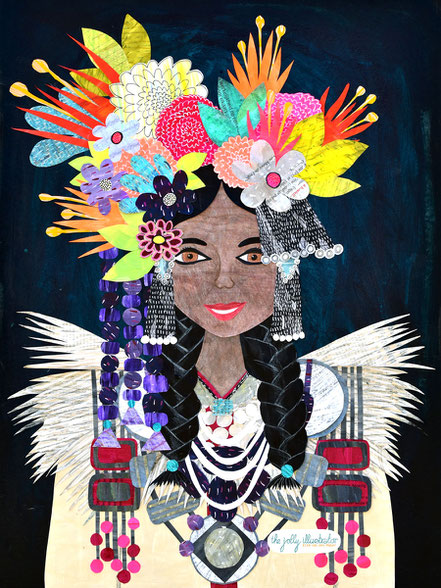Girl from the Drokpa tribe, Collage illustration by the jolly illustrator. licensing art, women power, equal rights, LHBTQ+