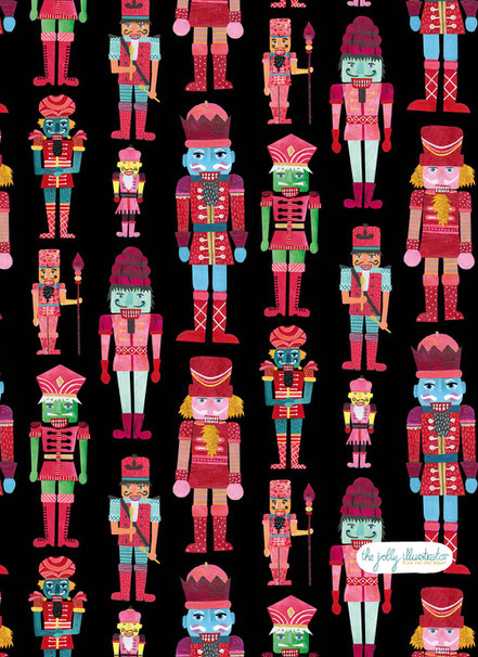 nutcracker surface pattern design. papercut collage illustration by the jolly illustrator