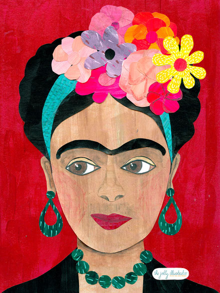Portrait of Frida Kahlo, Women power, painter, Collage artwork bty the jolly illustrator