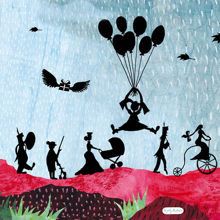 Trail, Gotic birthday card inspired on the art of Tim Burton, papercut collage by the jolly illustrator, Elze van den Akker