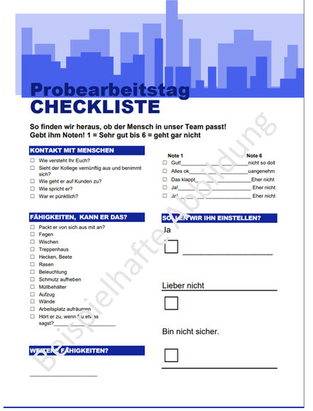 Abbild einerCheckliste, mit der neue Mitarbeiter bewertet werden können.