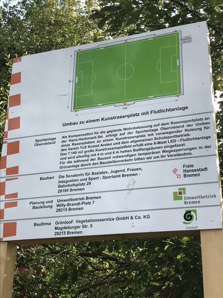 Bauschild der Sportanlage Obervieland