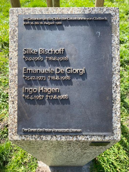 Ende ein würdiger Erinnerungsort: Silke Bischoff, Emanuele De Giorgi und Ingo Hagen starben beim Gladbecker Geiseldrama im August 1988 (Foto 03-2020, Jens Schmidt)