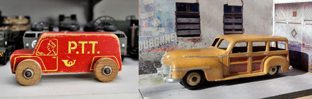 1953/1956 mijn eerste modelauto's: Postauto PTT en Plymouth Woody van Dinky Toys