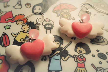 Pink Flying Heart Earrings