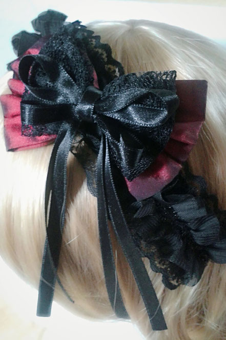 Gothic Lolita Red & lack Layered Bow Lace Headband 