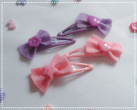 Pastel Pink & Purple Bows Hair Clips Set
