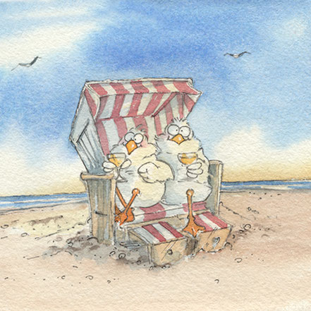 ©Entrich Kunstdruck, Zwei Möwen im Strandstuhl