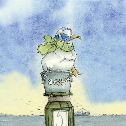©Entrich Kunstdruck, Möwe auf dem Fischeimer
