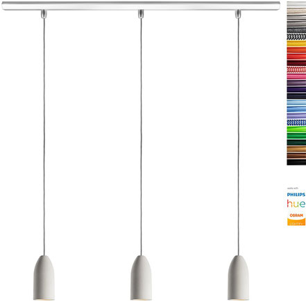 Hängelampe (3x Beton Lampe), Textilkabel Dunkelgrün (19 Farben wählbar), Deckenschiene 113 cm, incl. LED (Dimmbar), Theke Buchenbusch urban design