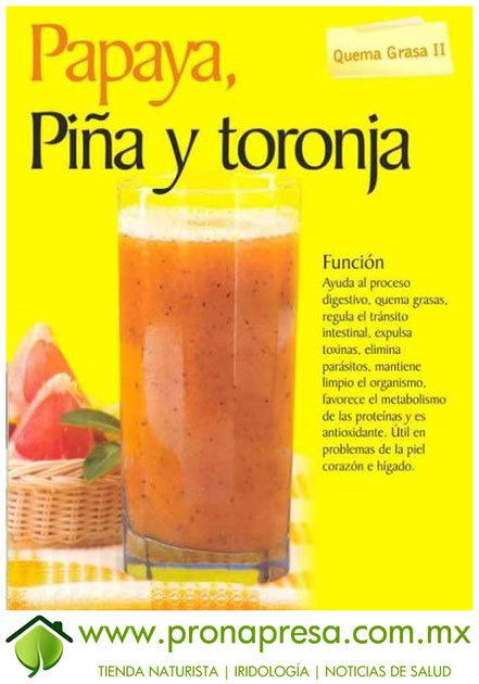 Jugo Natural de Papaya, Piña y Toronja; Quema grasa II