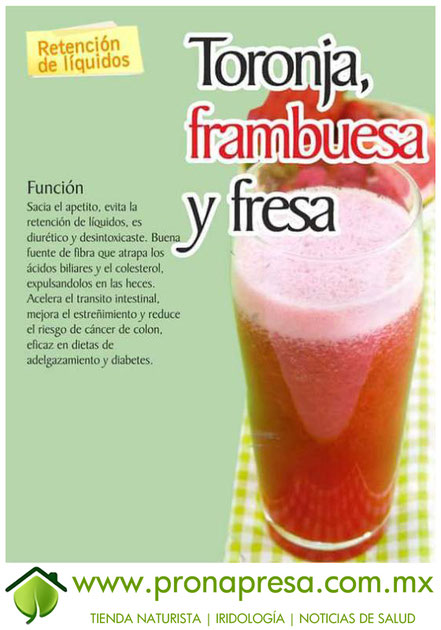 Jugo Natural de Toronja, Frambuesa y Fresa: Evita la retención de líquidos
