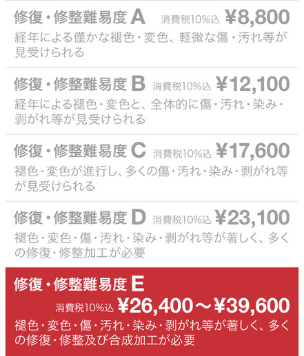 修復・修整難易度E ¥39,600（税込）