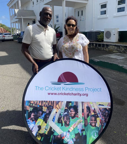 Sir Vivian Richards with Cricket Kindness Founder, Tamara Lowe at Antigua Grammar School, March 7th, 2022. 