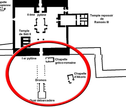 Karnak - Parvis du Temple - Dromos - Chapelle d'Achoris - Rampes d'accès Taharqa - Obélisque Séthi II