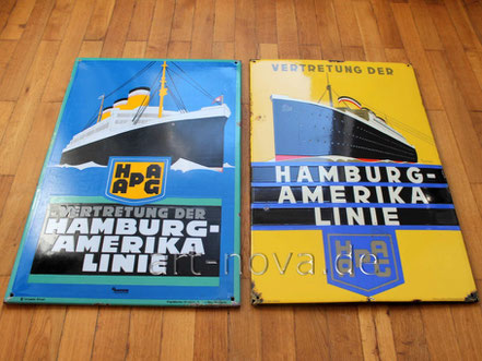 Emailschilder der Hamburg Amerika Linie, HAPAG im unrestauriertem Originalzustand!