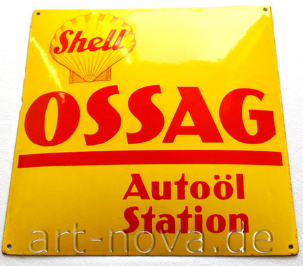 Uraltes Emailschild von Shell Ossag, um 1920 in nahezu makelloser Erhaltung!en!