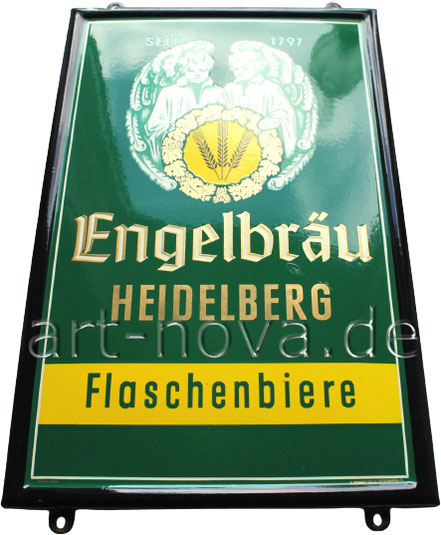 Altes Emailschild der Brauerei Engelbräu Heidelberg um 1950 in nahezu perfekter Erhaltung