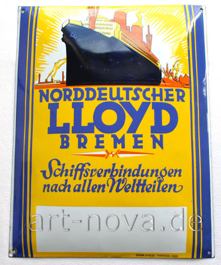 Werbeschild aus der Zeit um 1920 des Norddeutschen Lloyd Bremen